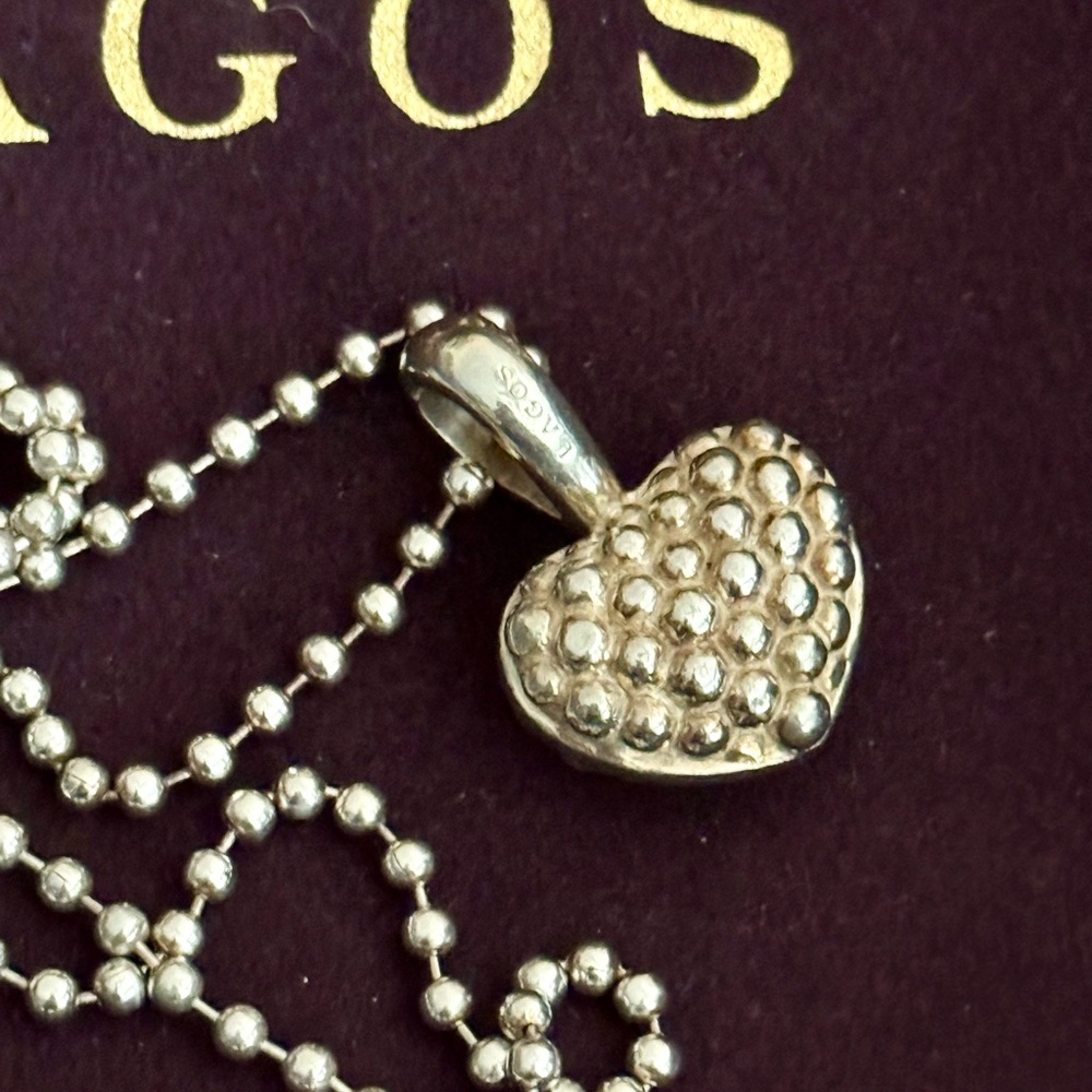 Lagos Sterling Silver 925 Caviar Beaded Heart Pendant Necklace 34in
